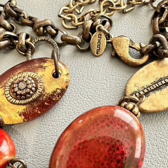 Chico's Long Beaded Chain Link Ceramic and Metal Statement Necklace - Picture 2 of 5